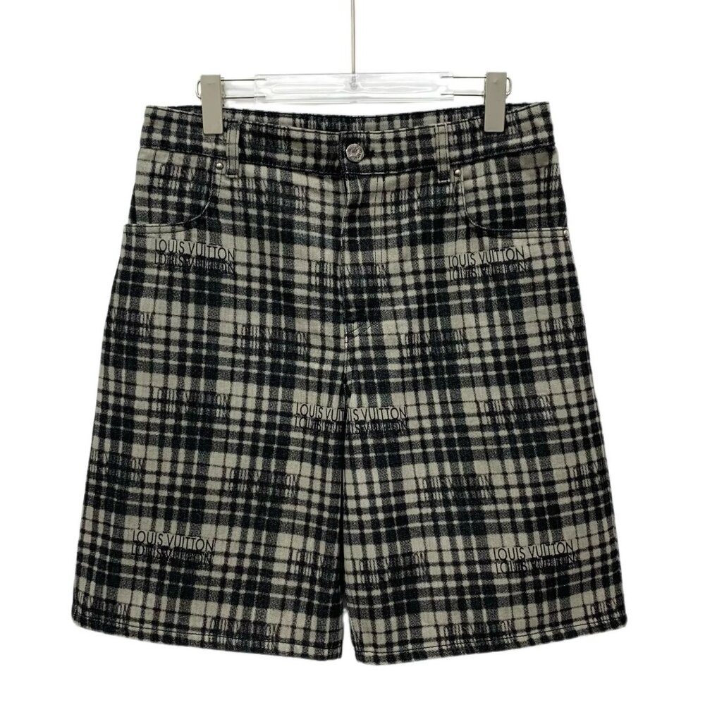 LOUIS VUITTON Black & White Checkered Monogram Print Cotton Shorts Size 29 Made